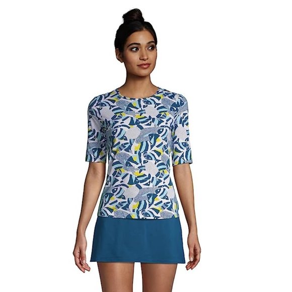 Lands' End Swim Nwt Lands End Womens Elbow Sleeve Swim Tee Upf 5